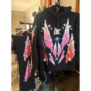 NEW SZ M - KDNK Flames Hoodie & Sweatpants